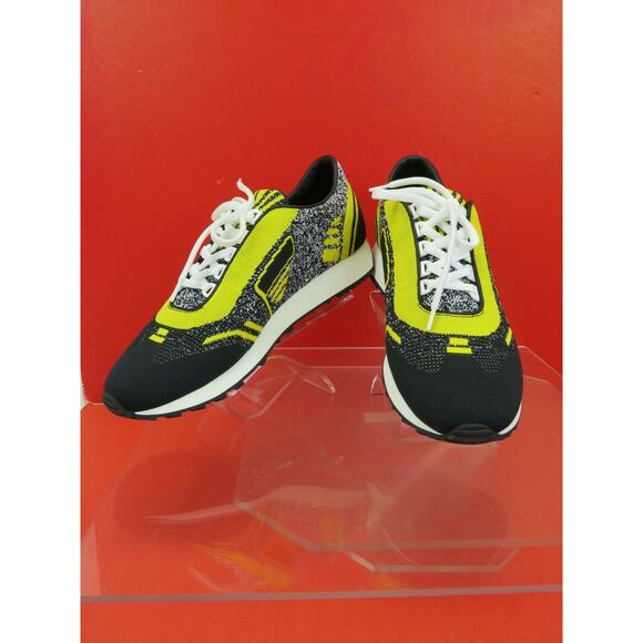 NIB PRADA 2EG272 YELLOW BLACK FABRIC TRAINERS KNIT LOGO LACE UP SNEAKERS 7 US 8 - Picture 4 of 12